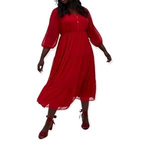Torrid Red Chiffon Dress Clip Dot 2X